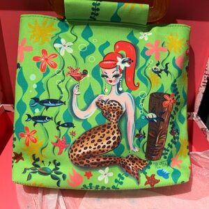 Miss Fluff leopard Martini Mermaid Tiki tote Print Satchel